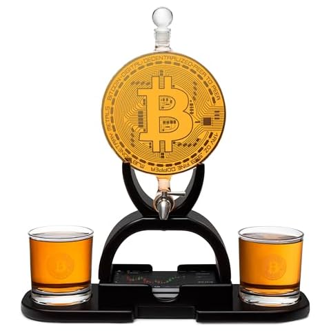 Bitcoin Whiskey Decanter Set. Unique Gift for Men, Whiskey Glasses Style Premium Glassware Cryptocurrency, Bar Tumbler. Crystal. 11 Oz Cover