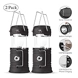 Solar Lantern Flashlights Charging for Phone,USB Rechargeable Camping Lantern Led 2 Power Supply Modes Survival Kit for Emergency, Power Outage,Hurricane (2 pack)