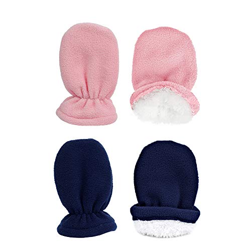 Baby Toddler Winter Mittens Boys Girls Infant Fleece Gloves Warm No Scrach Mittens Newborns For 0-7T (Navy+Pink, 0-12M) #TOP12