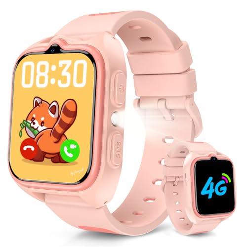4G Montre Connectée Enfant avec Appel Vidéo et GPS, Compatible Nano SIM, Messages Vocaux, SOS, Mode École, Lampe Torche, Étanche IP67, Podomètre, 2 Modes...