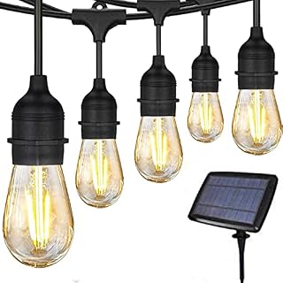 Svater Solar String Light Outdoor, 50FT Solar Lights Outdoor Garden with 15 LED Plastic Bulbs, USB Rechargeable Waterproof IP65 Solar Powered Festoon Lights Outdoor for Patio Gazebo, Warm White