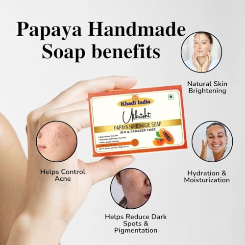 Image of Khadi Papaya Handmade Bathing Soap Bar 125g | Natural & Herbal | Enriched with Vitamin A, C & E | For Glowing & Brightening Skin | Help Control Acne & Reduces Pigmentation | All Skin Types