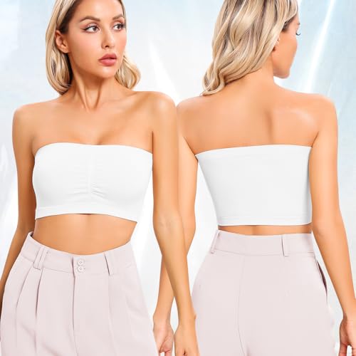 Image of Strapless Bras for Women Bandeau Bra Wireless Seamless Bandeau Top Comfort Padded Tube Top Bra
