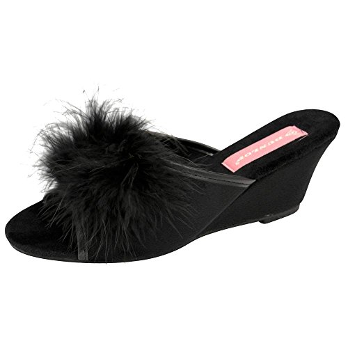 Image of DUNLOP Ladies Famous Boa Jewelled Wedge Heel Mule Slippers UK Size 3,4,5,6,7,8, (5 UK, Black)
