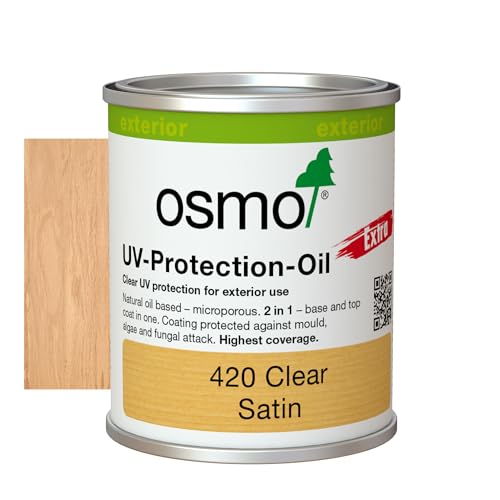 Osmo UV-Protection Oil Extra 420 - Tester Size - Clear Satin, 125ml - Durable Oil for Wooden Outdoor Surfaces, Water & Dirt Resistant,Treatment & Finish