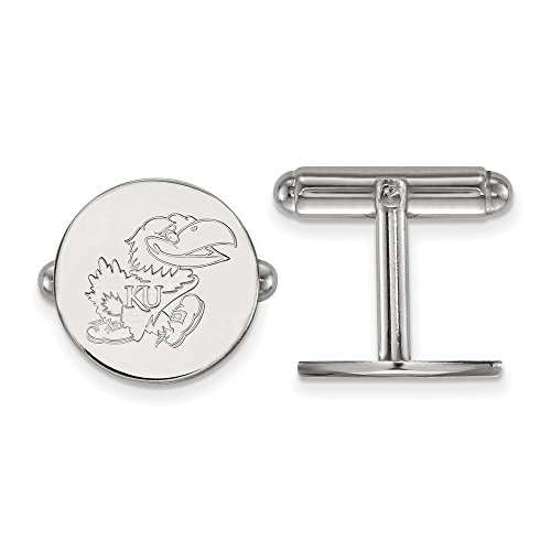 Sterling Silver Rh-plated LogoArt University of Kansas Cuff Link, Sterling Silver