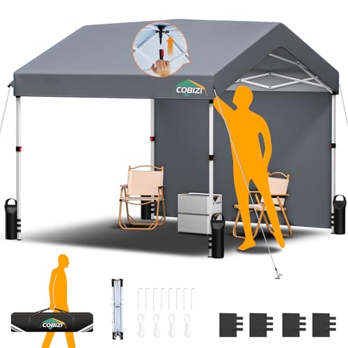 COBIZI Tonnelle Pliante 3x3m avec 1 Parois Imperméable, Barnum Pliant 3x3 Professionnel Protection UV, One-Push Pop up Carports Garage Tent pour Fête Plage Terrasse Camping (3 par 3m Gris)