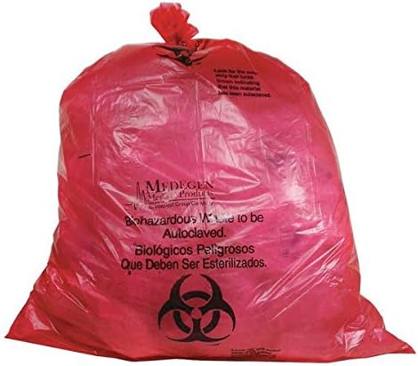 Biohazard Bags, 40 to 55 gal, Red, PK100