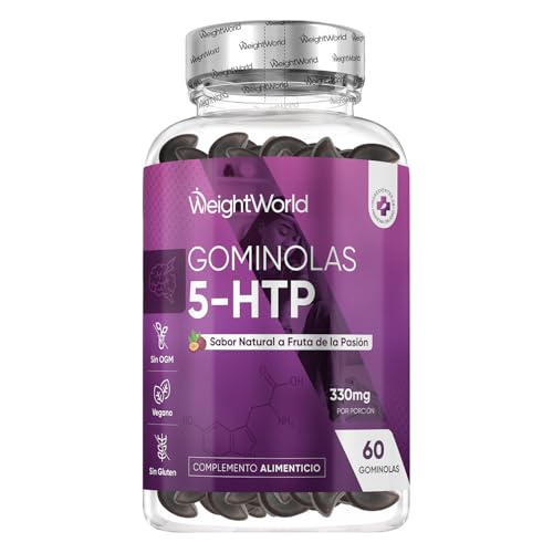 Gominolas de 5 HTP   60 Unidades con Triptófano y Melisa   Sabor Natural a Fruta de la Pasión, Para 1 Mes   Veganas, Sin Gluten y Sin OGM