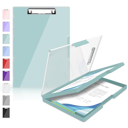 Sooez Nursing Clipboard with Storage, Clear Top Clip Boards 8.5x11, Green