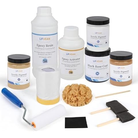 LIFVEAN Epoxy Countertop Paint Refinishing Kit, Kitchen Bathroom Glossy Coating for Marble, Granite, Laminate, Ceramic Tile, Cover 40 sq.ft, Warm Sand Cover