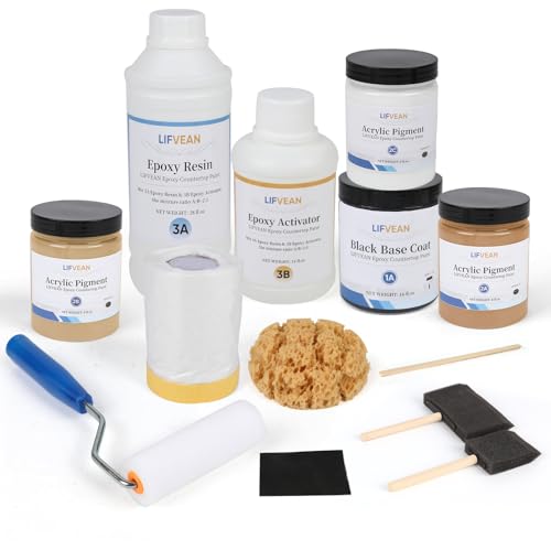 LIFVEAN Kit de acabado de pintura epoxi para encimera, revestimiento brillante para cocina, baño, mármol, granito, laminado, azulejos de cerámica, cubierta de 40 pies cuadrados, arena cálida