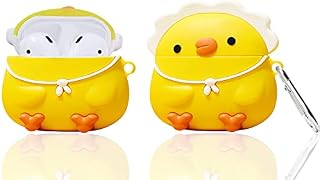 KAKUYI (Little Yellow Chicken) for Airpods 1/ 2 Case Cover Soft Silicone, 3D Cute Cartoon Animal Character Kawaii Fashion Cover Funny Protective Case, Anime Design with Keychain