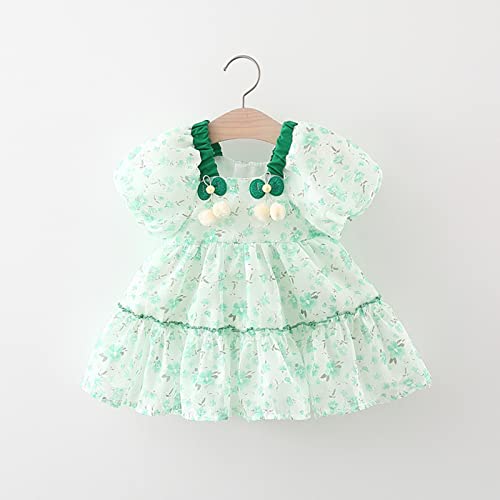 Vestidos longos para meninas, manga curta, estampa floral, renda com babados, vestido de princesa, v