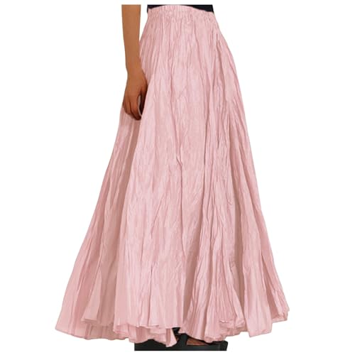 Robe plissée longue femme taille haute décontractée maxi jupe de plage ample