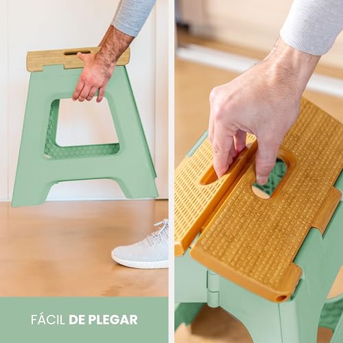 Miniatura 8 de Vigar Taburete Plegable Compacto Para Adultos, 32 Cm Taburete Plegable Antideslizante Para Casa, Dormitorio, Baño, Armario, Oficina, Soporta Hasta 150 Kg, Verde, Bamboo Print On Top