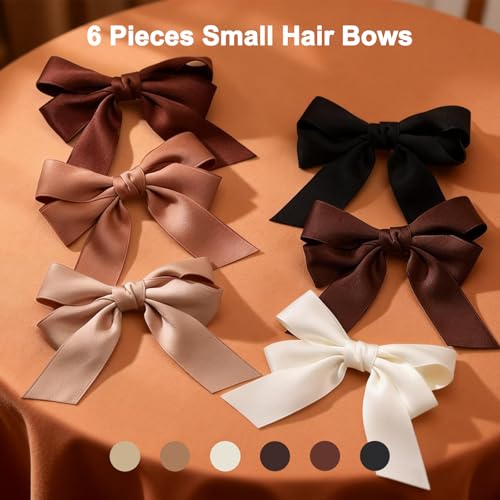 6 Stück Satin Haarschleifen Clips für Damen & Mädchen, Elegante Schleife Haarspangen mit Metall-Haarklammer, Stilvolle Haar Accessoires für Alltag, Party, Hochzeit & Geschenk