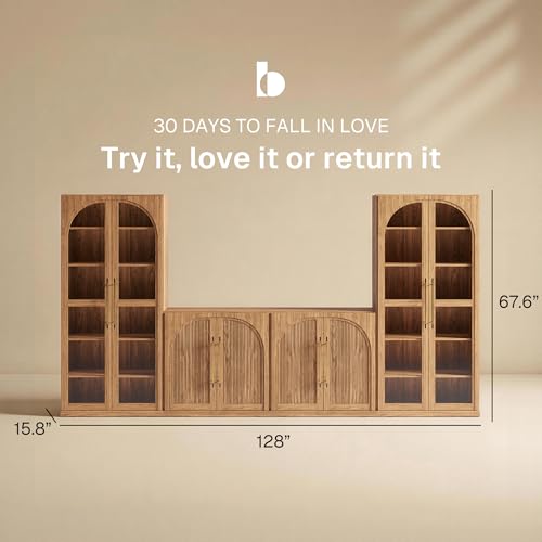 Image of BELLEZE Jagger 128 inch Wall Unit 3-Piece Modular TV Stand - Camel