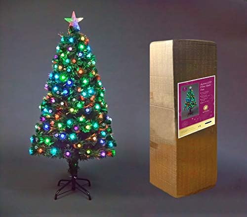 SHATCHI 2Ft-7Ft Fibre Optic Artificial Christmas Multicolor LEDs Pre-Lit Green Xmas Tree with Stand Base Festival Seasonal Holiday Home Decorations, PVC, 3FT