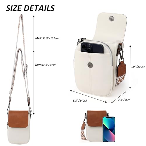 Image of TANTOMI Small Crossbody Bags for Women, Small Purses with Card Slots Phone Purse Wide Adjustable Strap (White /Light Brown)