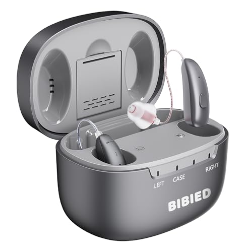 BIBIED Rechargeable Hearing Aids – OTC Hearing Aids for Seniors & Adult with Smart Noise Reduction, Superior Sound, Self-Fit, Nearly Invisible, for Mild to Moderate Hearing Loss (Grey)