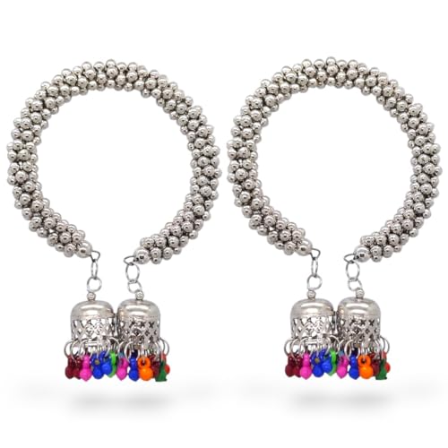 Image of Traditional Bangles set for Women | Oxidised Jewellery Bracelet for Girls Stylish | Latkan Chain Peacock Bangle Bracelet Adjustable for Navratri Festive Jewelry set of 1 (Pack of 1)