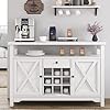 4ever2buy farmhouse coffee bar cabinet with storage white coffee bar with drawer kitchen buffet cabinet with barn door wine bar cabinet with 9 wine racks for dining living room  urban country home decor