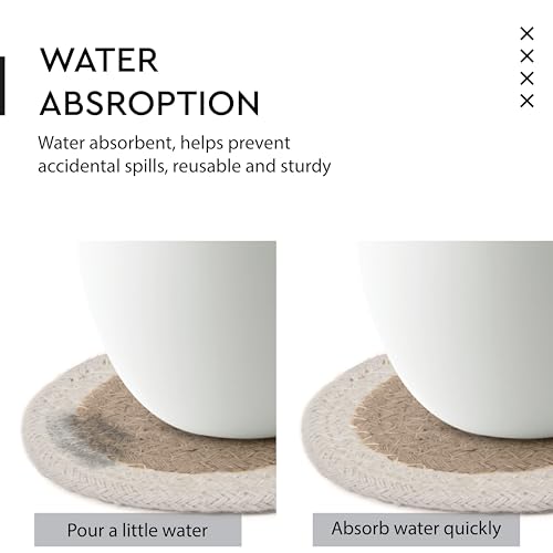Image of Encasa XO Drink Coasters Set of 12 | Beige & Off White with Round (9 cm) | Handcrafted Ribbed Cotton | Absorbent & Heat-Resistant | Use for Tea, Coffee Table & Desk