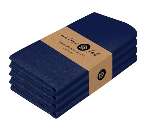 Native Fab Solid Cloth Napkin Set of 4, 100% Cotton, Washable, Reusable Dinner Cloth Napkin 17x17 inches, Table Decor Napkins for Dinner, Events, Ink Blue