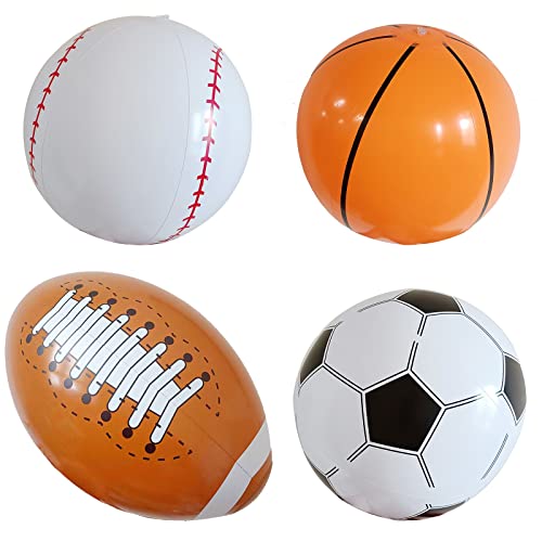 Gukasxi 4 Stück aufblasbarer Strandball 40cm Wasserball Aufblasbarer PVC-Fußball-Basketball-Baseball-Fußball, Strandball Beachball für Pool Strand oder als Deko in Durchmesser