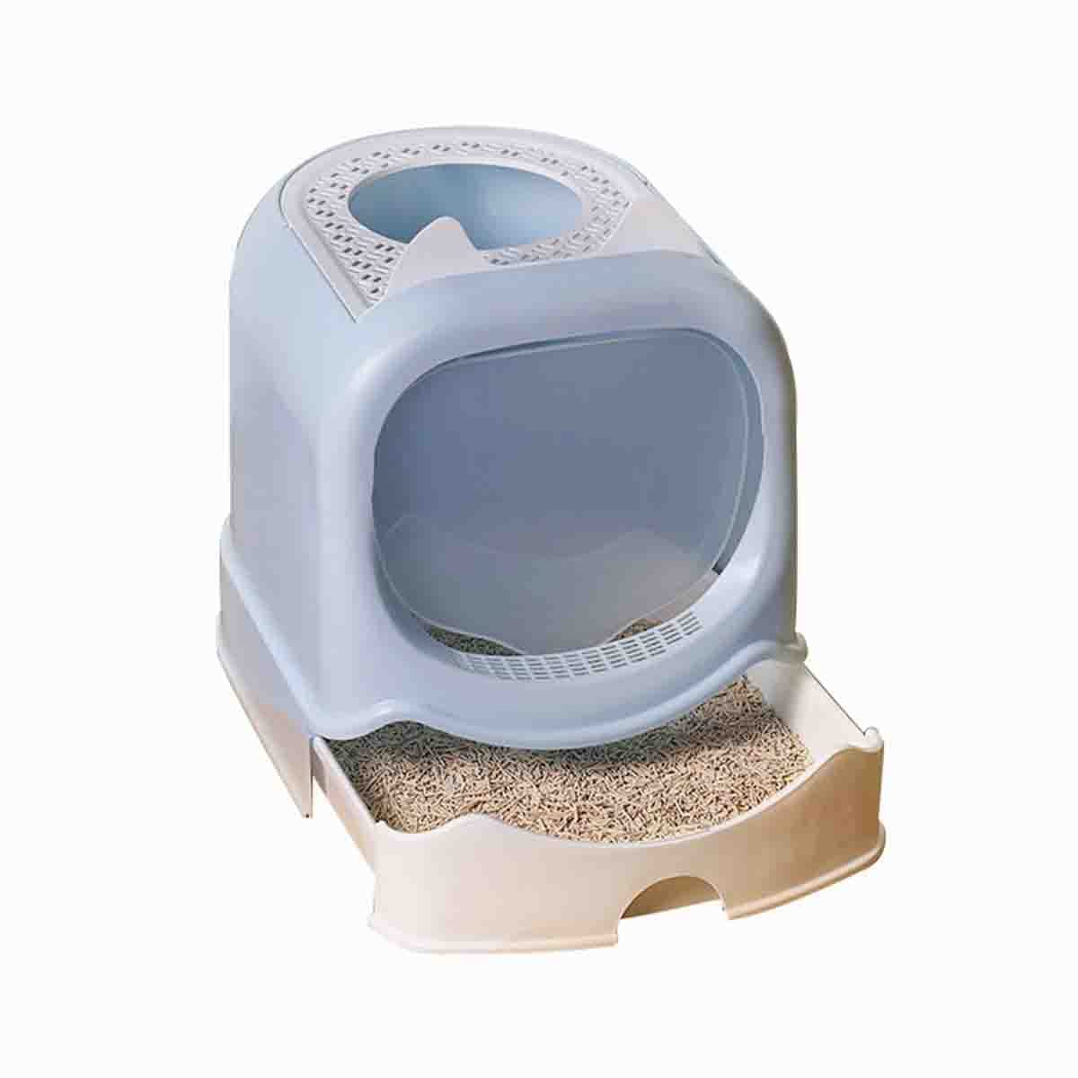 lettiera per Gatti， Lettiera for Gatti Chiusa, con cassetto Estraibile, Toilette for Gatti con Coperchio, vasino for Gatti con Porta Anteriore e Ingresso dall'alto, Facile da Pulire.(Blue)