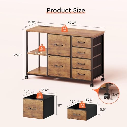Maihail 6 Drawer File Cabinet with Charging Station and Open Storage Shelf - Image 3