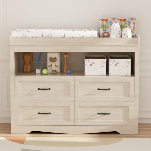 QUNTTINA Nursery Dresser Changing Table 4 Drawers Dressers with Changing