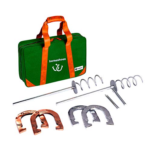 tenalach Classic Play Anywhere Portable Horseshoes Game | Includes Stainless Steel Horseshoes in Rubbed Bronze and Brushed Steel, Stainless Steel Stakes, and Premium Carrying Case