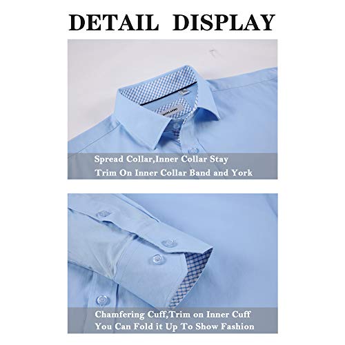 Monlando Mens Dress Shirts Long Sleeve Regular Fit Cotton Stretch Men Casual Button Down Shirt, Blue, Xlarge #TOP2