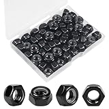 Yinpecly 50Pcs M8 x 1.25mm Nylon Insert Hex Lock Nuts Carbon Steel Zinc Plated Locknuts Self-Locking Nut M8 Metric Black Standard Threaded Nylock Nuts for Industrial Construction Fasteners