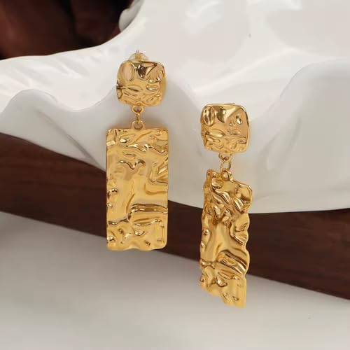 Dark Water Collections Boucles d'oreilles pendantes rectangulaires en acier inoxydable plaqué or 18 carats – vue 6