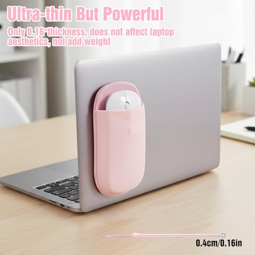 Image of Slim Mouse Holder for Laptop, Universal Wireless Mouse Sleeve Pouch for Laptop Stick on, Pink Adhesive Computer Mouses Pocket Holder Case, No Glue Residue