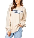 chicka-d NCAA Kansas Jayhawks Womens Corded Crew Pullover Sweatshirt, Natural, Large (443_NC_CB)
