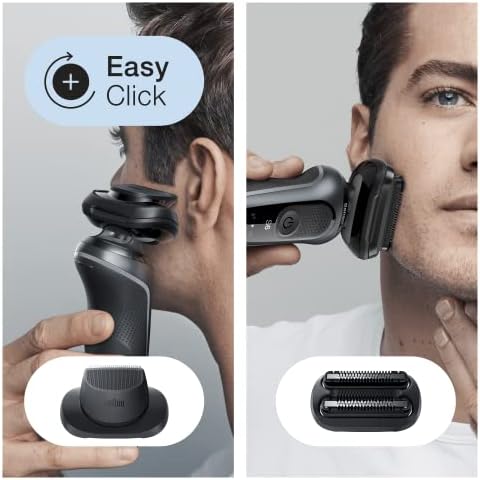 Braun Series 6cs Sensitiv golarka męska, elektryczna z 3 elastycznymi ostrzami, trymer do brody, precyzyjny trymer, stacja ładująca, czas pracy 50 min, nasadki EasyClick, Wet&Dry, N4820cs, szara