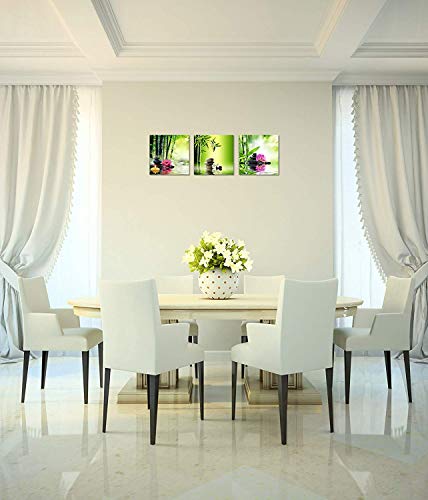 Tutubeer 3 Panels Zen Art Spa Decor Green Bamboo Decor Pink Waterlily And Frangipani Pictures Spa Decor For Bathroom Zen Canvas Painting Prints Art Zen Picture For Home Decor Decoration,Ready To Hang #TOP2