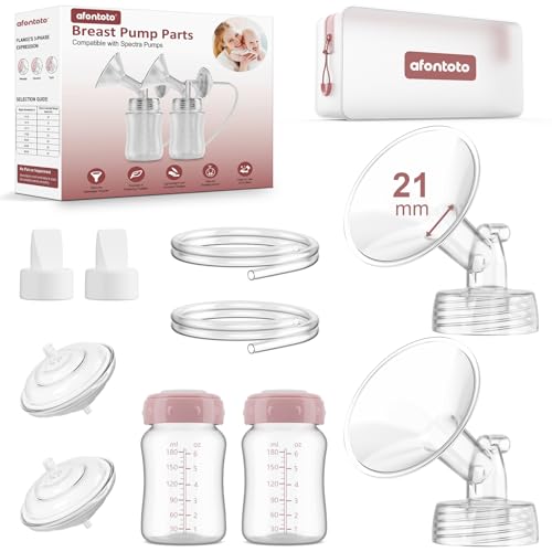 Image of Pump Parts Compatible with Spectra S1/S2/9Plus/SG Breastpump, Full Set Replacement Parts for Spectra Include 21mm Flange,Duckbill Valve,Backflow Protector,Tube,Bottle, Not Original S1/S2 Accessories