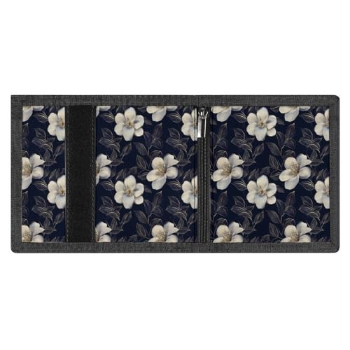 Elegant White Flowers Print Wallet for Men, 8 Credit Card Holder Slim Minimalist Front Pocket Small Mens Bifold Wallets3