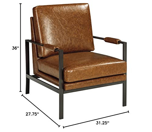 Signature Design By Ashley Peacemaker Mid-Century Modern Faux Leather Accent Chair, Brown #TOP2