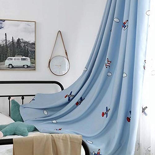 Alifish 1 Panel Blue Kids Curtain For Boys Bedroom Cartoon Airplane Embroidery Linen Blend Blackout Drape Grommet Nursery Window Treatment 84 Inch Long By 39 Inches Width #TOP13