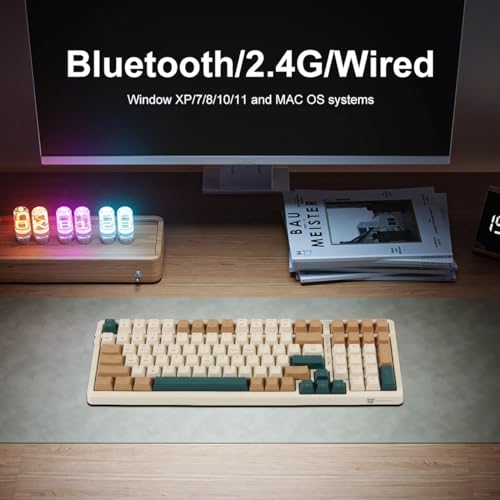 Qisan Wireless/Wired Mechanical Keyboard, Triple Mode 2.4G/USB-C/BT Wireless Gaming Keyboard, 100 Keys (98%) US Layout Brown Switch Rechargeable RGB Backlit Keyboard | Brown Combo