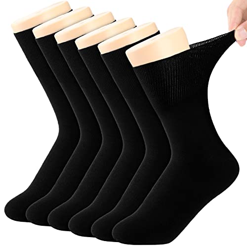 6 Pairs Non Binding Loose Fit Ankle Socks - Seamless Wide Thin Crew Socks with No Elastic Top for Men & Women, Plus