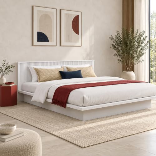 Image of Bniture Modern Low Height Queen Size Bed Without Storage | Engineered Wood Platform Bed Headboard | Bed Queen Size Wooden Cot Double Bed for Bedroom 3 Year Warranty (Frosty White)