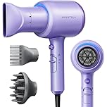 Wavytalk Hair Dryer with Diffuser, Blown Away Ionic Hair Dryer for Curly Hair with Comb, 1875W Fast Drying Blow Dryer with Ceramic Technology, 3 Attachments for All Hair Types, Light and Quiet, Purple