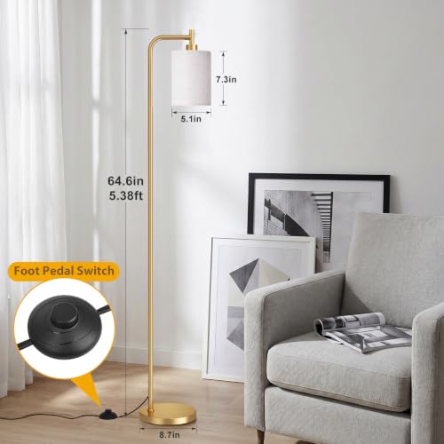 Image of Ziisee 64 inch Floor Lamp for Living Room with Remote Control, Beige Shade with Gold Pole, Dimmable Tall Lamps for Bedroom Office Corner, 9W LED Bulb Included